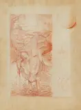 Otto Dix, Christophorus, 1938, Red chalk drawing over pencil on drawing card