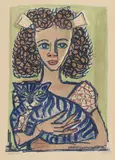 Otto Dix, Mädchen mit Katze I (Kopf geradeaus), 1956, Lithograph in colours on Van Gelder Zonen machine made laid paper