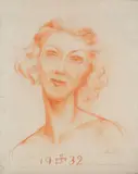 Otto Dix, Mädchenkopf, 1932, Red chalk drawing on white grounded card with embossed mark 'KATASTRON'
