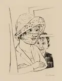 Max Beckmann, Dame mit Knabe, 1923, Etching on Japan paper