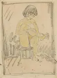 Otto Mueller, Schuhausziehendes Mädchen, Circa 1927, Chalk drawing in colours on paper. 68.3 x 49.8/