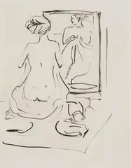 Ernst Ludwig Kirchner, Weiblicher Akt vor Spiegel, 1911, Pen and India ink on smooth paper