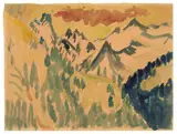 Ernst Ludwig Kirchner, Davoser Berglandschaft, Presumably around 1917/1919, Watercolour over pencil sketch on brownish paper