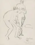 Erich Heckel, Beim Boccia-Spiel, 1909, Pencil drawing on firm paper