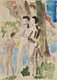 Erich Heckel, Badende am Main, 1927, Watercolour over pencil drawing on paper (postcard)