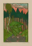 Conrad Felixmüller, Einsamer Mann im Wald, 1920, Colour woodcut on thin wove paper