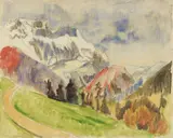 Gebirgslandschaft by Erich Heckel, 1922, Watercolour over chalk drawing on laid paper, sold Jun 2023