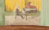 Erich Heckel, Pianist auf der Bühne, 1957, Watercolour over chalk drawing on laid paper with watermark (crowned shield with lily)