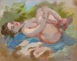 George Grosz, Weiblicher Akt, 1938, Oil on canvas laminated artist's board
