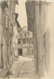 Lyonel Feininger, Hinter der Badestube, 1906, Pencil drawing on sketch block paper