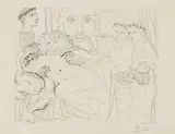 Pablo Picasso, Autoportrait sous trois formes: Peintre couronné, sculpteur en buste et minotaure amoureux, 1933, Etching on Montval laid paper with watermark "Vollard"