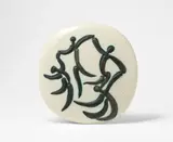 Quatre danseurs by Pablo Picasso, 1956, Ceramic plaque. White mass with relief decor, black engobe, offset in green and parafin oxidised and partially glazed; c, sold Jun 2023