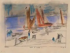 Lyonel Feininger, Boote am Strande I, 1923, Pen and India ink drawing with chalk pastel and watercolour on fibrous laid paper