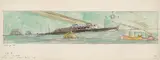 Lyonel Feininger, Design for Marine Transportation Building, New York World's Fair, 1938, Watercolour, charcoal and pen and India ink on ivory-coloured paper with watermark "Canson & Montgolfier France"