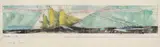 Lyonel Feininger, Sketch for Mural (Marine Transportation Building, New York World's Fair), 1938, Watercolour, charcoal and pen and India ink on ivory-coloured laid paper with watermark "Canson & Montgolfier France" (cropped)