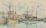 Paul Signac, Saint Malo. Goélettes à quai, 1928, Watercolour and black chalk on laid paper
