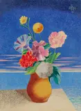 Heinrich Hoerle, Blumen, 1933, Wax crayon on firm paper, partially scraped