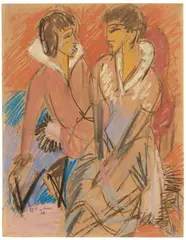 Ernst Ludwig Kirchner, Zwei Frauen, 1912, Pastel and charcoal on brownish paper