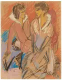 Ernst Ludwig Kirchner, Zwei Frauen, 1912, Pastel and charcoal on brownish paper