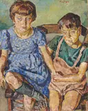 Mela Muter, Geschwisterpaar. Verso: Damenporträt