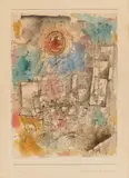 Paul Klee, Tagesspuk auf dem Hauptplatz, 1929, Watercolour and pen and India ink on laid paper, laid down on card. Watercolour 30.7/31.5 x 22.2/
