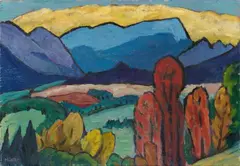 Gabriele Münter, Blick aufs Gebirge mit gelber Wolke, 1934, Oil on canvas