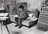 Ernst Scheidegger, Alberto Giacometti in seinem Pariser Atelier. Details des Ateliers mit Büsten und Wandmalereien, 1953. 1962, 2 gelatin silver prints, printed later. Each