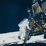 Nasa, Astronaut Edwin E. Aldrin Jr. steps down to the Moon's surface, Apollo 11, 1969, Vintage chromogenic print on Kodak paper