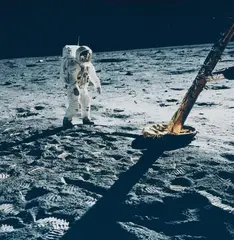 Nasa, Astronaut Edwin E. Aldrin Jr. walks on the Moon near a leg of the Lunar Module, Apollo 11, 1969, Vintage chromogenic print on Kodak paper