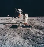 Nasa, Astronaut Edwin E. Aldrin Jr. deploying the Early Apollo Scientific Experiments Package, Apollo 11, 1969, Vintage chromogenic print on Kodak paper