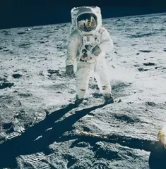 Nasa, Astronaut Edwin E. Aldrin Jr. walks on the surface of the moon near the leg of the Lunar Module "Eagle", Apollo 11, 1969, Vintage chromogenic print on Kodak paper