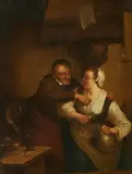 Tavern Scene (Ill Matched Couple) by attributed to Cornelis Pietersz Bega, Oil on panel, offered May 2023