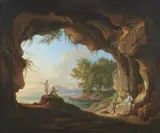 Adolf Friedrich Harper, View from a Cave of a Coastal Landscape in Evening Light, Oil on canvas (relined)