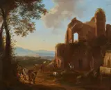 Horatius de Hooch, Italianate Landscape with Ruins and Shepherds, Oil on panel