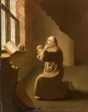 Leiden School 17th century, A Monk at Prayer, Oil on panel