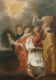 The Ecclesiastical Hierarchy in Adoration of the Eucharist by circle of Peter Paul Rubens, Oil on panel, sold May 2023