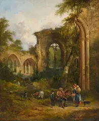 Gothic church ruins in the forest by William Joseph Shayer, Oil on canvas (relined), sold May 2023