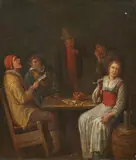 Tavern Scene with a Singer and a Smoking Woman by circle of Gillis van Tilborgh the Younger, Oil on panel, offered May 2023