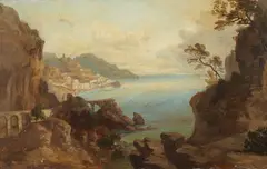 Ferdinand Bellermann, The Amalfi Coast, Oil on card