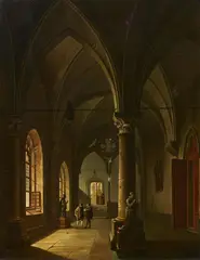 Antonio de Pian, Gothic monastery corridor, Oil on panel
