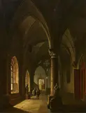 Antonio de Pian, Gothic monastery corridor, Oil on panel