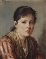 Portrait of a Young Woman by Franz Defregger, Oil on panel, sold May 2023