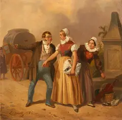 Ludwig Elsholtz, Genre Scene on a Country Road, Oil on canvas (relined)
