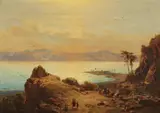 attributed to Eduard Hildebrandt, Mediterranean Coastline, Oil on canvas