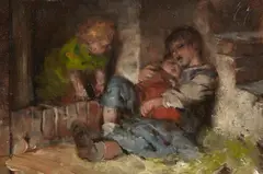 Hermann Kaulbach, Sleeping children, Oil on card