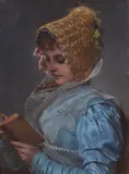 Hermann Kaulbach, A Girl Reading, Oil on panel