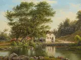 Landscape with a Water Mill by Frederik Christian Kiærskou, Oil on canvas, sold May 2023