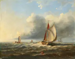 Sailing Boats on Rough Seas by Hermanus Koekkoek II, Oil on canvas (relined), offered May 2023