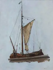 Friedrich Nerly, Venetian Freight Boat, Oil on card