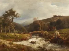 Edward C. Post, Landscape with a Wild Brook and a Bridge, Oil on canvas